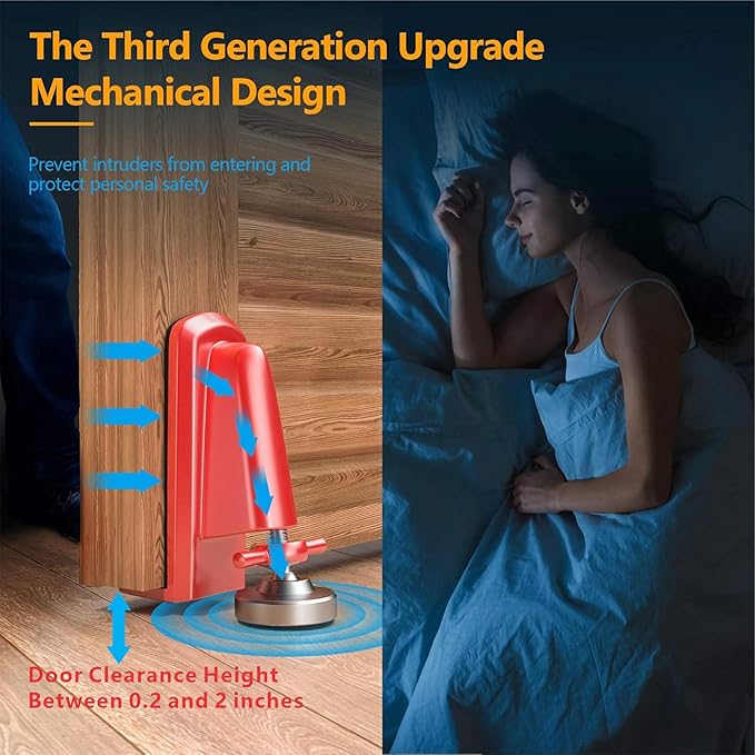 Door Stoppers Security - Portable Door Jammer for Travel Security Anti Theft, Apartment Hotel Door Lock - Protection for Homeowner and Children, Lockdown Device for Women Safety Self Defense (Red)