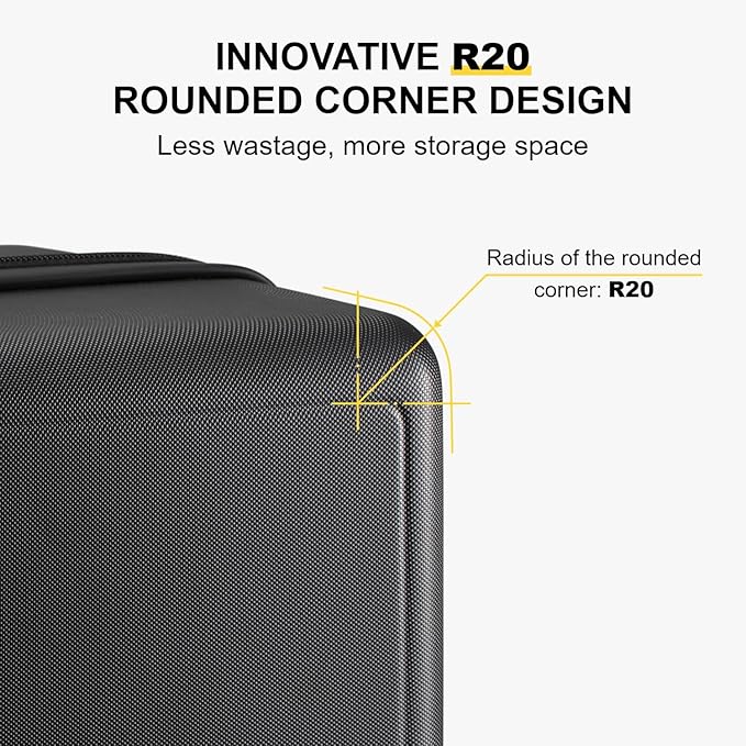 LEVEL8 Large Suitcase with Wheels, Checked Luggage, Lightweight Luminous Textured Tsa Approved Medium Hardside Large Luggages, 24 Inch, Black