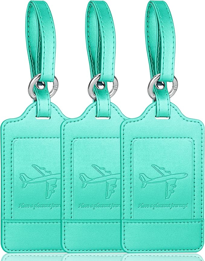 Teskyer Luggage Tags, 3 Pack Premium PU Leather Luggage Tags Privacy Protection Travel Bag Labels Suitcase Tags