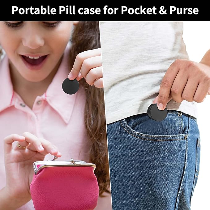 Small Daily Pill Box - Portable Waterproof Metal Pill Case for Pocket or Purse Aluminium Alloy Round Travel Pill Container Medicine Vitamin Organizer Unique Gift