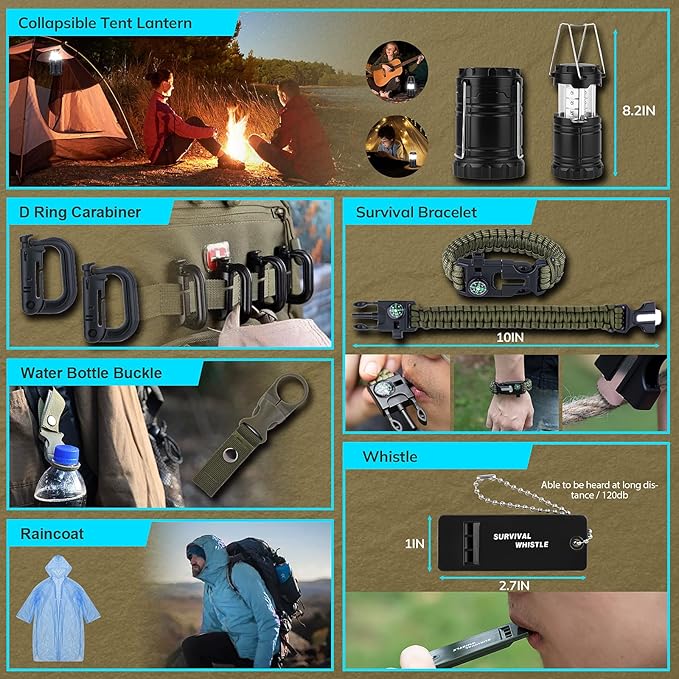 Survival Kit, Gifts for Christmas Men, Women, 251pcs Emergency Survival Gear and Supplies Equipment, First Aid Kit with Crossbody Bag, Camping Essentials for Earthquake, Hiking, Outdoor Adventure