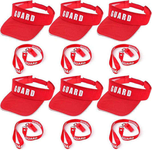 Halloween Guard Visor Hat Emergency Whistles with Lanyard Red Guard Hat Sun Visor Caps for Men and Women Costume