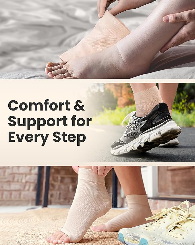 KEMFORD Ankle Compression Sleeve - Plantar Fasciitis Braces - Open Toe Compression Socks for Swelling, Sprain, Neuropathy, Foot Arch Support for Men and Women - 20-30mmhg, 2XL, Grey