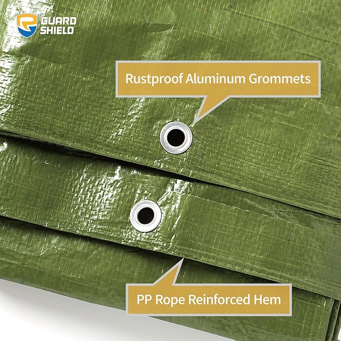 GUARD SHIELD Tarp Green 8x8 Feet Multi Purpose Waterproof Poly Tarp Cover 5mil