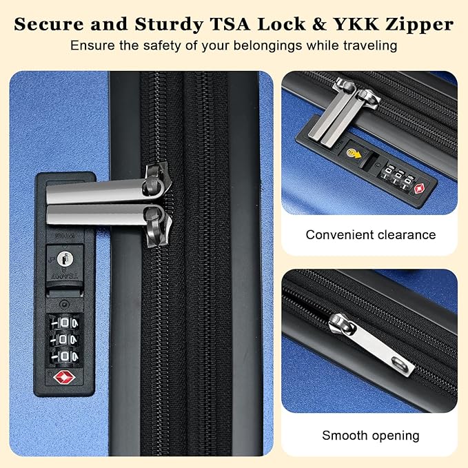 16 Inch Carry On Luggage Airline Approved, Expandable Lightweight ABS+PC Hard Shell Suitcases with 360° Spinner Wheels, TSA Lock, YKK Zippers (Navy Blue, 1 PC)