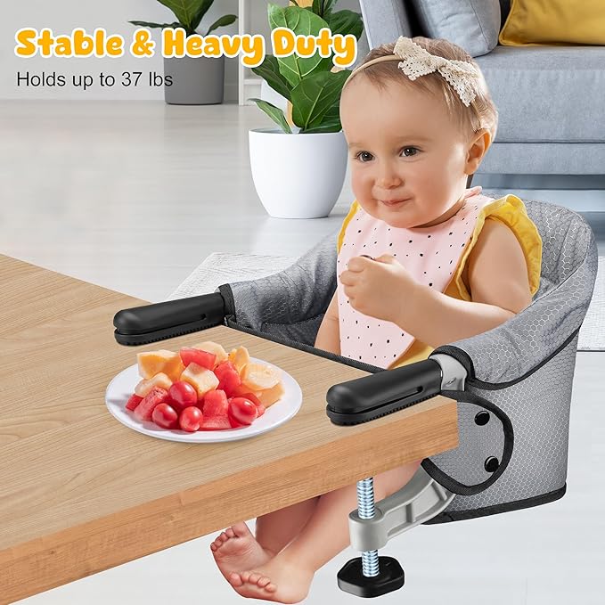 Hook On Chair, Portable Table High Chair, Folding Compact Baby Seat with Storage Bag for Indoor/Outdoor(Grey)
