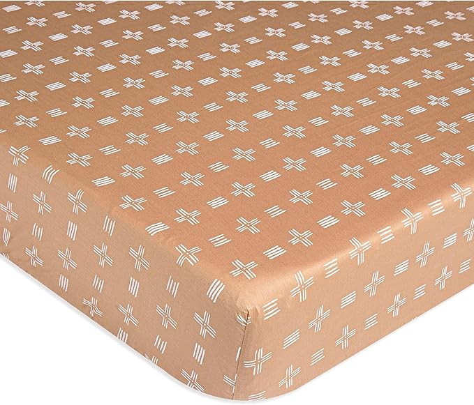 Crane Baby Crib Sheet, Copper Dash Neutral Crib Sheets & Toddler Sheets, 100% Cotton Sateen, 28" x 52", Breathable & Fitted