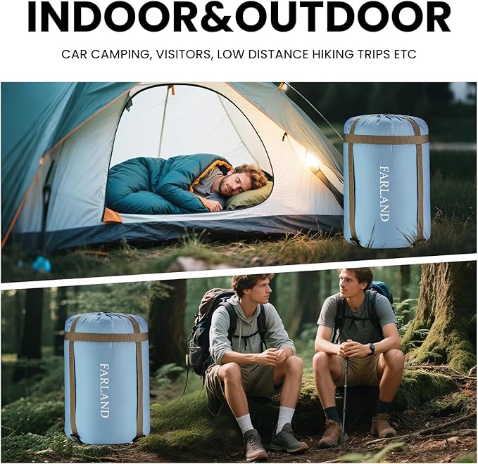 FARLAND Sleeping Bags 30℉ for Adults Teens Kids with Compression Sack Portable and Lightweight for 3-4 Season Camping, Hiking,Waterproof, Backpacking and Outdoors