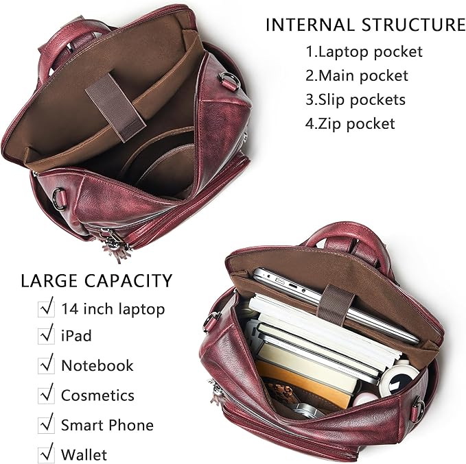 Shrrie Vegan Leather Laptop Backpack for Women 15.6 inch Work Backpack Fashion Travel Backpack Purse for Business College