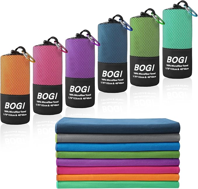 BOGI Microfiber Travel Sports Towel-Quick Dry Towel, Soft Lightweight Microfiber Camping Towel Absorbent Compact Travel Towel for Camping Gym Yoga Swimming Backpacking (XL:72''x32''+16''x16''-Purple)