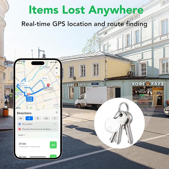 Air Tracker Tags-4 Pack: Smart Bluetooth Tracker, Item Finder Works with Apple Find My (iOS Only) App, Trakcer Tag Locator for Keys, Luggage, Satchel, Backpack etc. (Not for Android Devices)