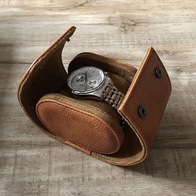 Longjet Watch Roll Travel Case for Men Portable Watches Organizer Box with Removable Velvet Pillow Holder (1 Slot Brown)