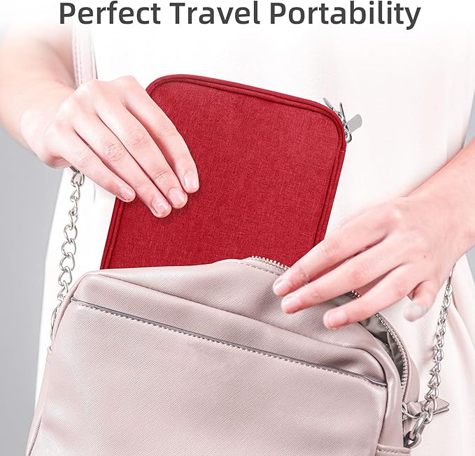 Electronics Organizer - Travel Cable Organizer Bag, Water Resistant Double Layers Pouch for Cord, iPhone, iPad Mini - Gift for Men Electronic Accessories Storage Case with 5 Cable Ties, Red