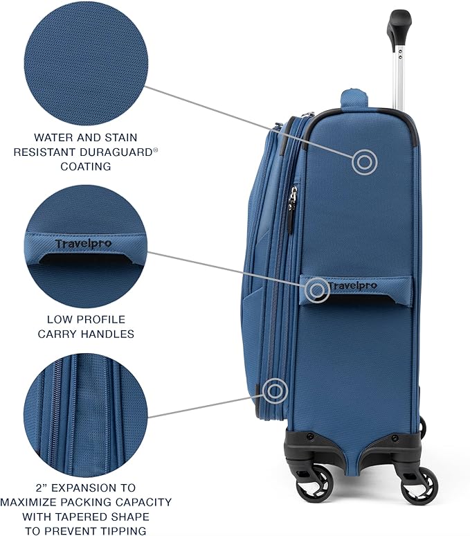 Travelpro Maxlite 5 Softside Expandable Carry-On Luggage with Spinner Wheels, Lightweight, 19-Inch — Ensign Blue