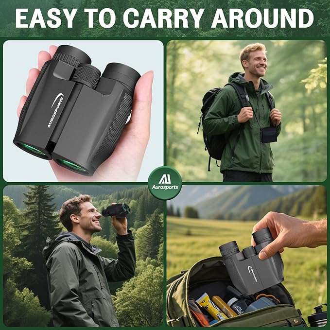 12x32 Compact Binoculars for Adults Kids - Aurosports Small Binoculars for Birdwatching - High Power Easy Focus Lightweight Binocular for Traveling Hunting Cruise Ship Hiking