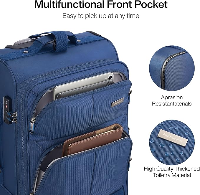 Hanke 20 Inch Softside Expandable Carry On Luggage with Spinner Wheels, Rolling Suitcase Travel Luggage with TSA Approved Luggage,Blue