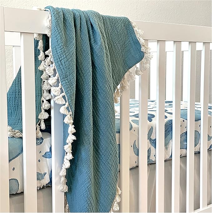 Crane Baby Ocean Crib Sheet, 100% Cotton Fitted Sheet, 28" x 52", Crib Sheets for Boys, Toddler Bed Sheets, Ocean Nursery Decor