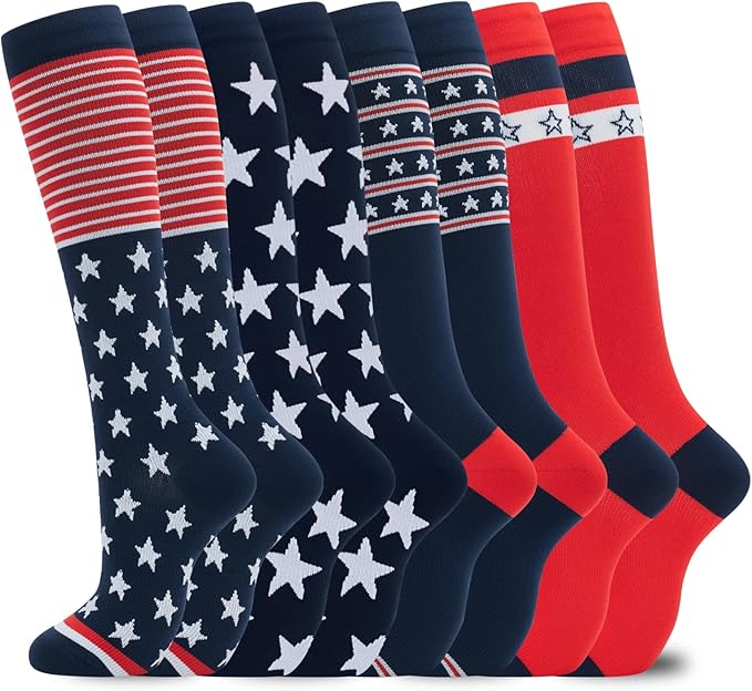 Compression Socks for Women Men Circulation Knee High 8 Pairs for Nurses, Running, Travel, Athletic