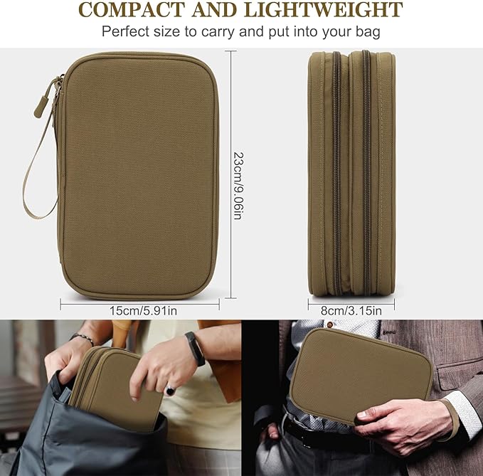 FYY Electronic Organizer, Large Travel Cable Organizer Bag Pouch Electronic Accessories Carry Case Portable Waterproof Double Layers All-in-One Storage Bag for Cable, Cord, Charger, Phone, Brown