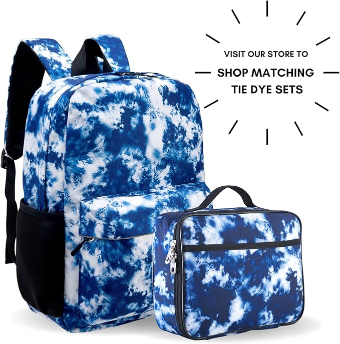 Fenrici Tie Dye Lunch Box for Boys, Girls, Kids Insulated Lunch Bag for School, Soft Sided Compartments, Spacious, BPA Free, Food Safe,10.8in x 8.5in x 2.8in, Tie Dye, Blue