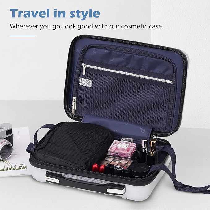 Coolife Luggage Expandable 5 Piece Sets PC+ABS Spinner Suitcase 20 inch 24 inch 28 inch (navy new)