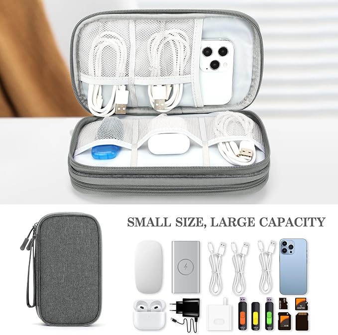 FYY Electronic Organizer, Travel Cable Organizer Bag Pouch Electronic Accessories Carry Case Portable Waterproof Double Layers Storage Bag for Cable, Cord, Charger, Phone, Large Size, Dark Grey