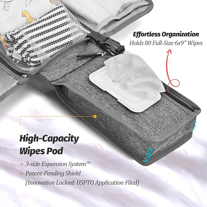 PZU Portable Diaper Changing Pad - Changing Pad Portable with Wipes Pocket, Waterproof Diaper Changing Mat, Portable Changing Pad for Baby, Newborn Gift（Grey）