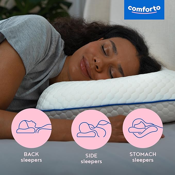 Classic Memory Foam Pillow – Classic Size Cooling Cervical Neck Pillow – Firm Support for Side, Back Sleepers, Pain Relief Pillow for Snoring – Shoulder Tension Bed Sleeping