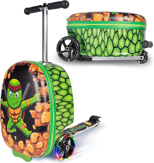 Hardshell Kids Ride-On Luggage with Scooter Suitcase – Carry-On Compliant with LED Light-Up Wheels – Fun and Functional Travel Companion for Children Ages 5–12