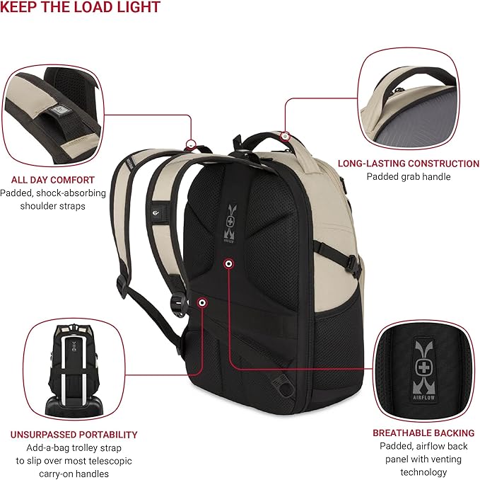 SwissGear Mini 1900 Scansmart Slim Version Laptop Backpack, Oatmeal, 16-Inch