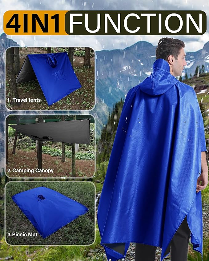 iCreek Hooded Rain Poncho with Pocket Waterproof Lightweight Unisex Raincoat Jacket for Hiking, Camping, Outdoor
