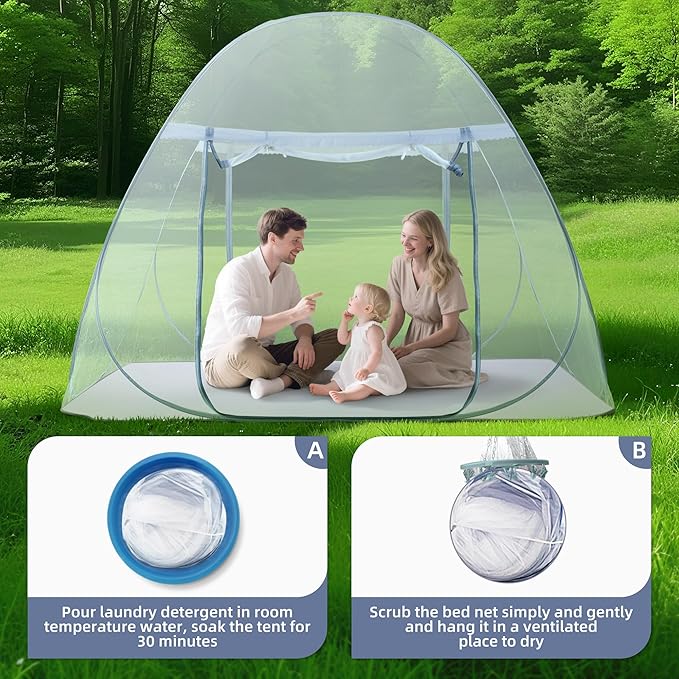 Pop-Up Mosquito Net Tent for Bed, Portable Folding Design Outdoor Camping Bed Tent with Net Bottom for Baby Adults, Easy to Install and Wash for Twin Size Bed 75 x 59 x 39 inch