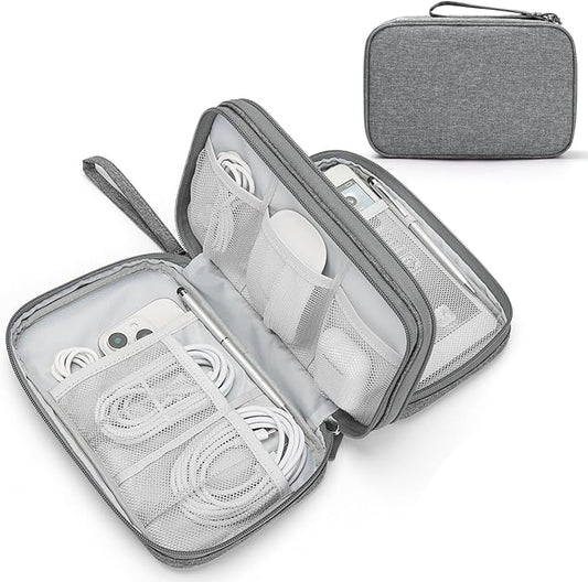 FYY Electronic Organizer, Large Travel Cable Organizer Bag Pouch Electronic Accessories Carry Case Portable Waterproof Double Layers All-in-One Storage Bag for Cable, Cord, Charger, Phone, Dark Grey