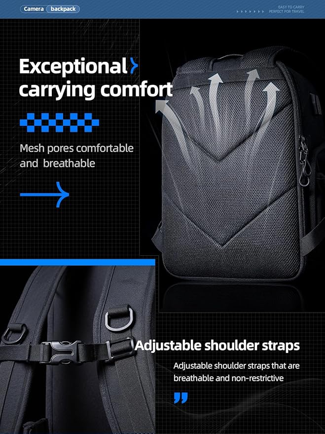 llano Camera Backpack for DSLR/SLR/Mirrorless – Water-Resistant Photography Bag with Laptop Slot & Tripod Holder, Compact Case for Canon/Nikon/Sony, Travel & Outdoor,Large 20L Capacity, Black