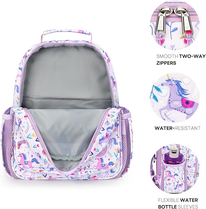 mibasies Toddler Backpack for Girls 2-4: Cute Kids Backpacks for Girls - Preschool Kindergarten Backpack - Unicorn Garden Purple