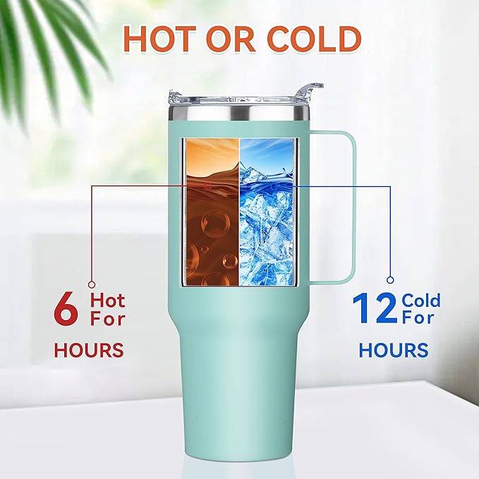 HASLE OUTFITTERS 40 oz Stainless Steel Tumbler with Handle, Vacuum Insulated Tumblers Bulk, Reusable Double Wall Travel Coffee Mug, Durable Powder Coated Water Bottle(Mint Green, 1)