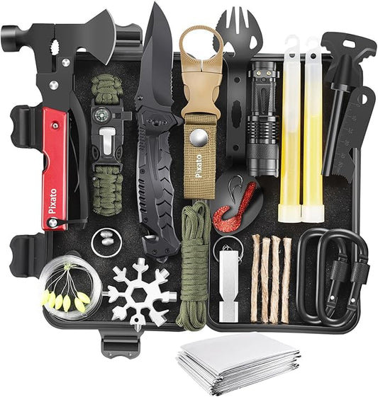 Gifts for Men Dad Fathers Day, 34 in 1 Survival Gear and Equipment, Emergency Survival Kit Camping Accessories, Christmas Birthday Gifts Ideas for Camping Fishing Hunting Hiking (Black)