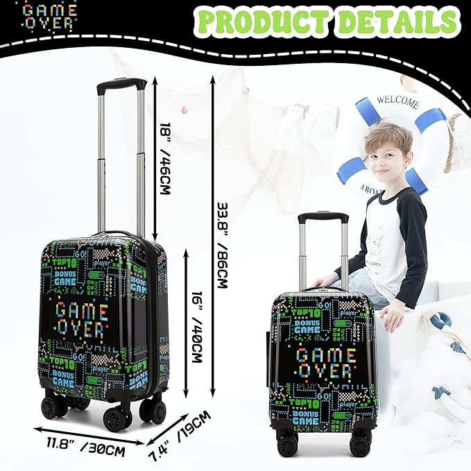 Suitcase for Kids 16inch Car Luggage Set for Boys Travel Suitcase Hard Shell Luggage Sets with Spinner Wheels Carry on Luggage Airline Approved