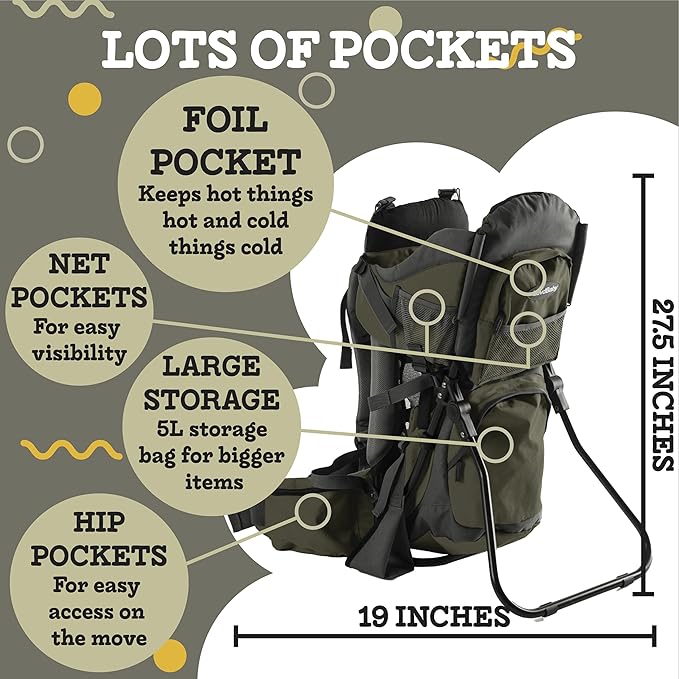 Hiking Baby Carrier Backpack - Comfortable Toddler/Baby Backpack Carrier System with Diaper Change Pad, Insulated Pocket + Rain and Sun Hood to Protect Your Child