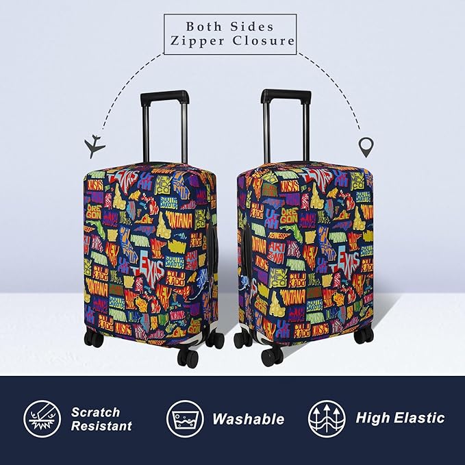 Explore Land Travel Luggage Cover Suitcase Protector Fits 31-32 Inch Case (America Map, XL)