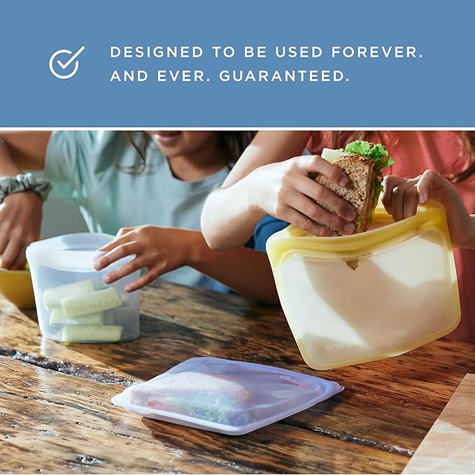 Stasher Premium Silicone Reusable Food Storage Bags, 4-Pack, Aqua, Multi-Use Food Storage Bags, Lunch Bag, Travel Containers, BPA Free, Leak-free, Dishwasher-Safe, Eco-friendly