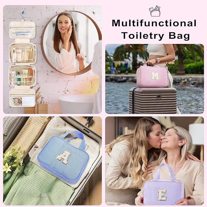 TOPEAST Travel Toiletry Bag Initial Makeup Bag for Teen Girls - Birthday Gifts for 7 8 9 10 11 12 13 14 15 16 17 18 Year Old Girls, Teen Girl Gifts Trendy Stuff - Letter R, Blue