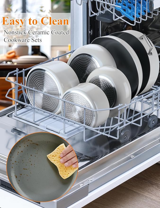 ChefRobot Nonstick Ceramic Cookware Set Healthy Pots And Pans Set Induction Kitchen Cookware sets Non Toxic Pots And Pan Set,PFOA ＆ PTFE Free (18 pcs)