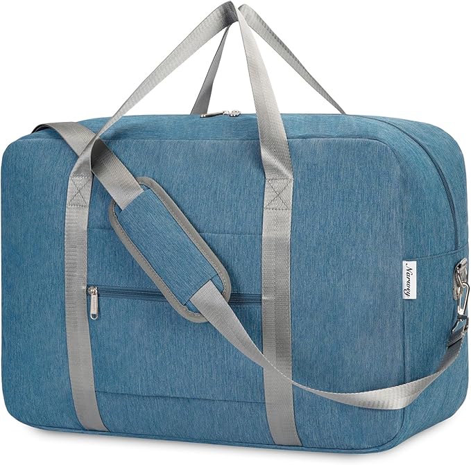 Carry on luaggage 22x14x9 Airlines Approved Foldable Carry on Bag Travel Duffel Packable Duffle Overnight for Women and Men 40L (Navy Blue)