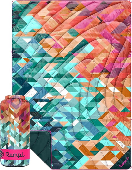 Rumpl Original Puffy Blanket - Warm, Water-Resistant Camping Blanket with 100% Recycled Synthetic Insulation, 52"x75", Original Puffy V2, Geo Cool