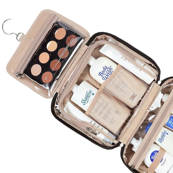 NISHEL Travel Toiletry Bag for Women Large Capacity, Makeup Essentials Organizer, Hanging Case for Accessories, Cosmetics, Black