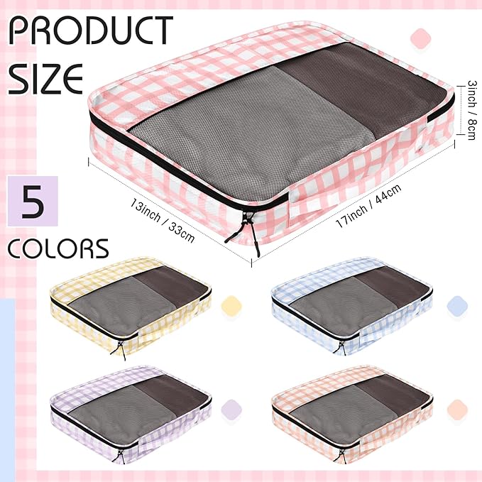5 Pcs Packing Cubes for Suitcase Large Travel Cubes Carry on Luggage Organizer Bags for Clothes Accessories(L,Plaid)