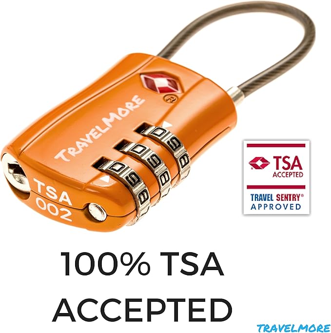 4 Pack TSA Approved Travel Combination Cable Luggage Locks for Suitcases & Backpacks - Orange