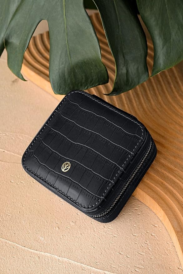 S.Leaf Travel Jewelry Organizer Travel Jewelry Boxes for Women Small Jewelry Travel Case Box Portable Travel Jewelry Case Travel Case Mini Jewelry (11_Pattern_Crocodile_Black_01)