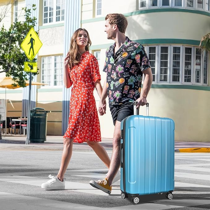 FOCHIER F Luggage Sets, Expandable 3 piece Hard Shell Luggage Set with TSA Lock, PC+ABS Hardside Travel Suitcase with Wheels for Women Men 20 24 28 Inch (Blue)